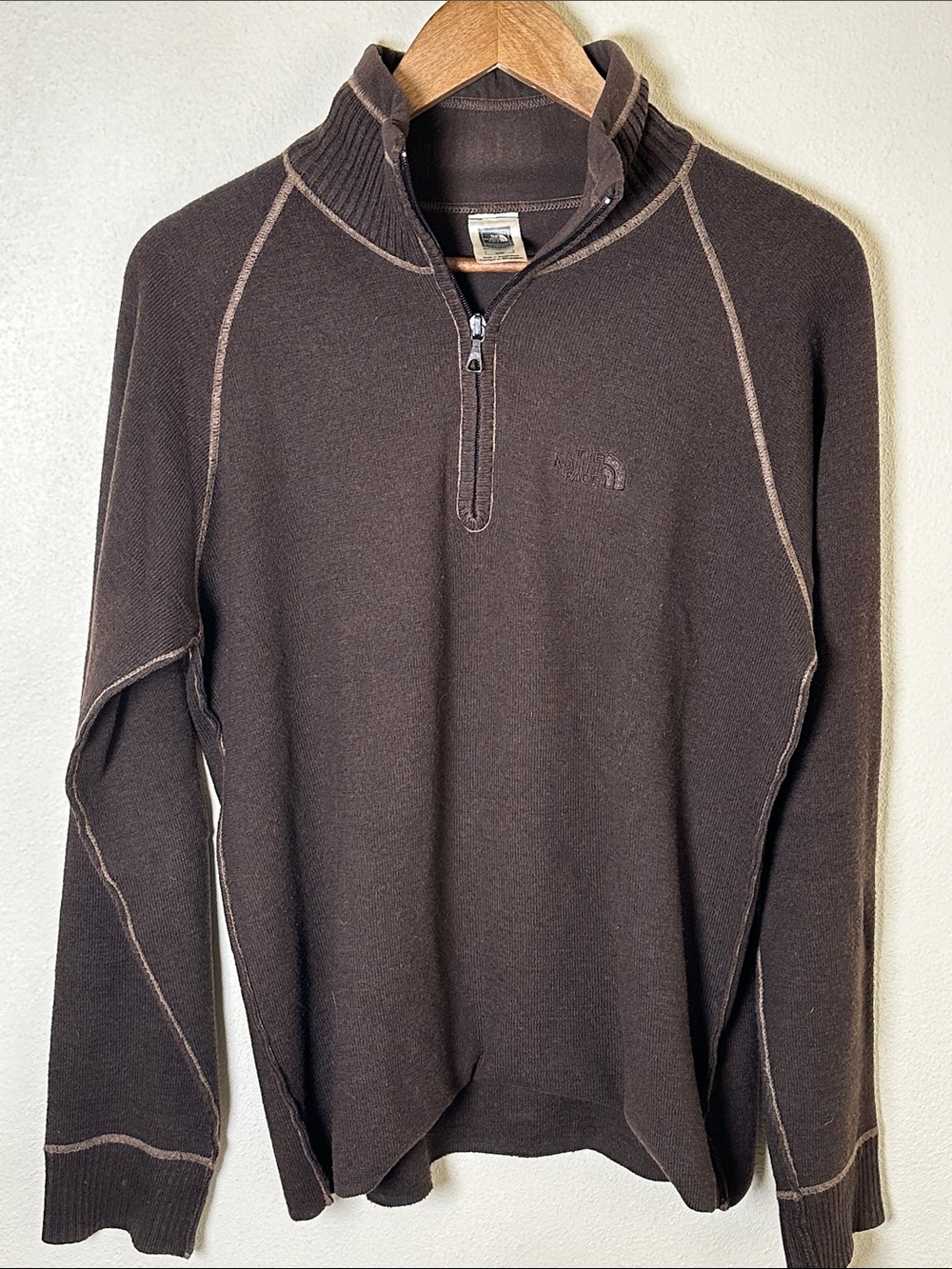North Face Men's A5 Series Dark Brown Wool Blend Quarter-Zip Sweater Sz M